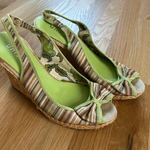 Unisa Green Striped Wedge Sandals
